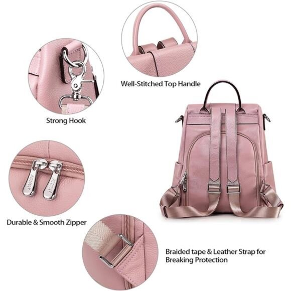 Leather Backpack Purses for Women Antitheft Soft Rucksack Ladies Shoulder - Picture 5 of 7